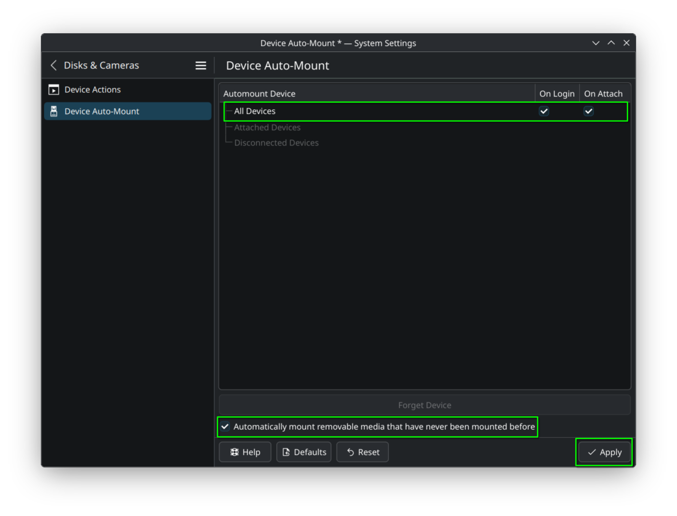 Automounting from KDE System Settings