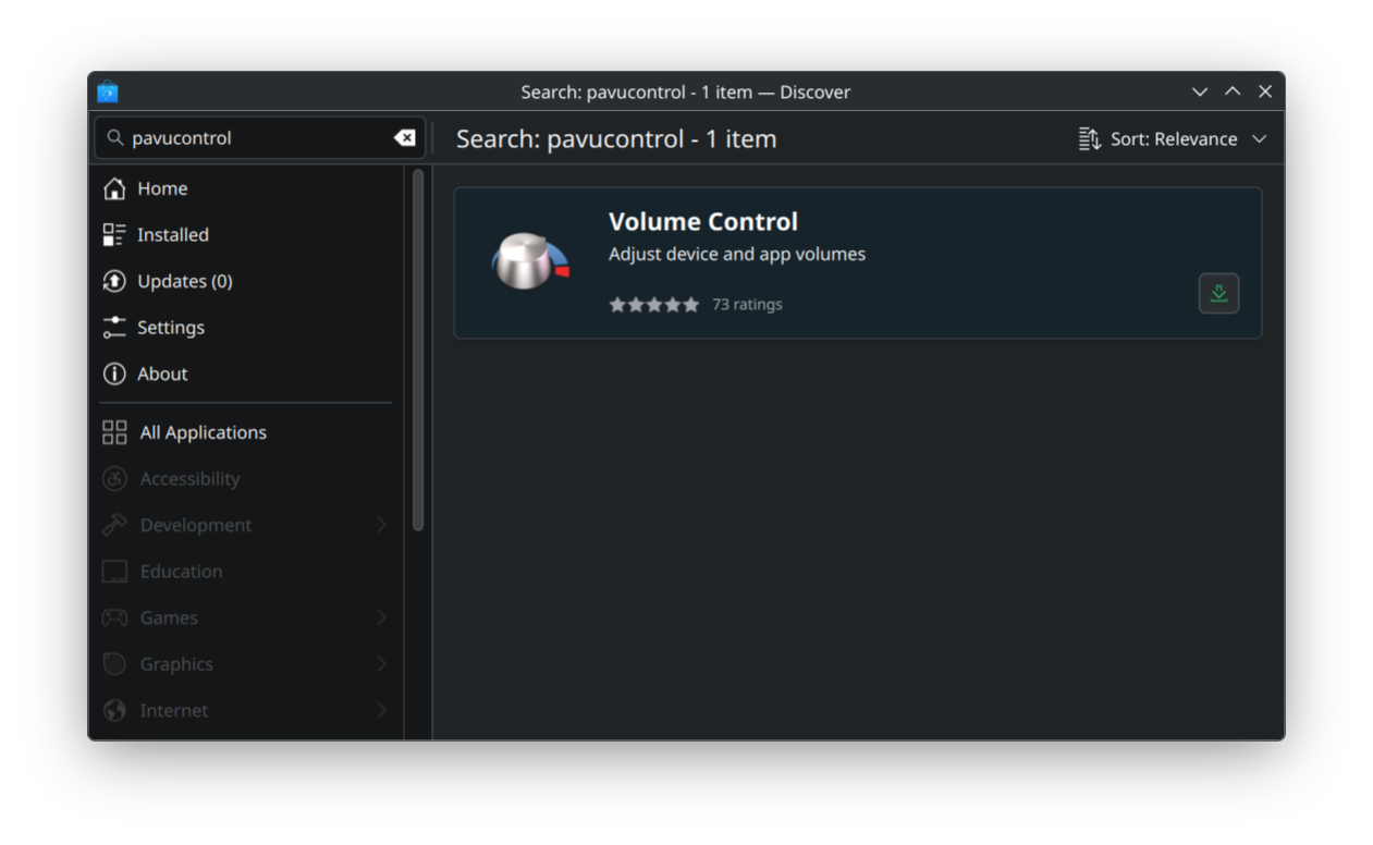 KDE Discover pavucontrol
